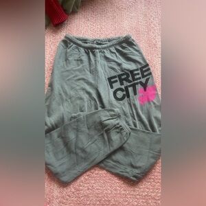 Free City Gray Sweatpants with Pink Logo